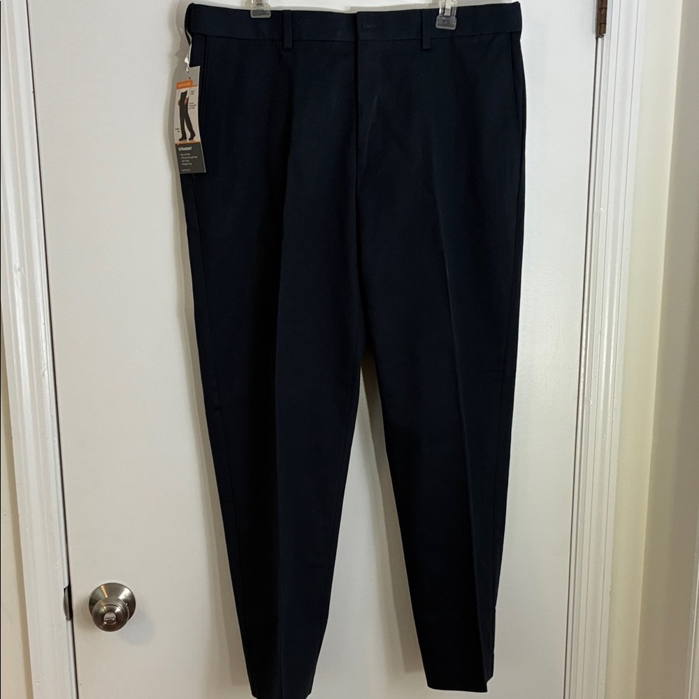 NWT SAVANE Flat Front Chino Pants Size 36 x 29 Cotton/Poly Total Eclipse (Navy)